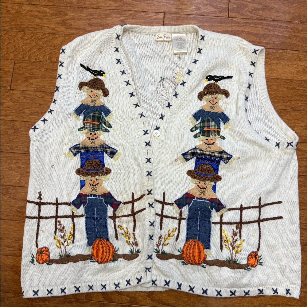 Bobbie Brooks Cream Knit Vest with Embroidery